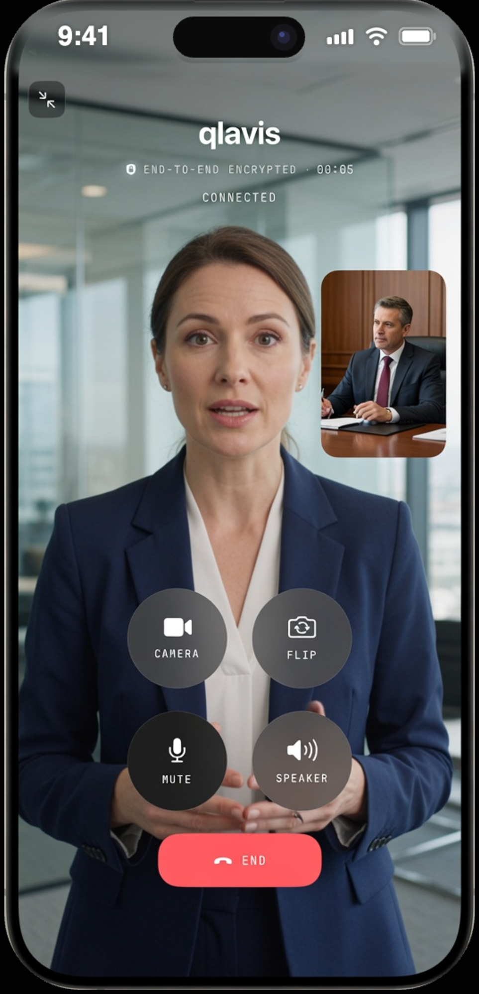 Qlavis encrypted video call — end-to-end and post-quantum on every audio and video call